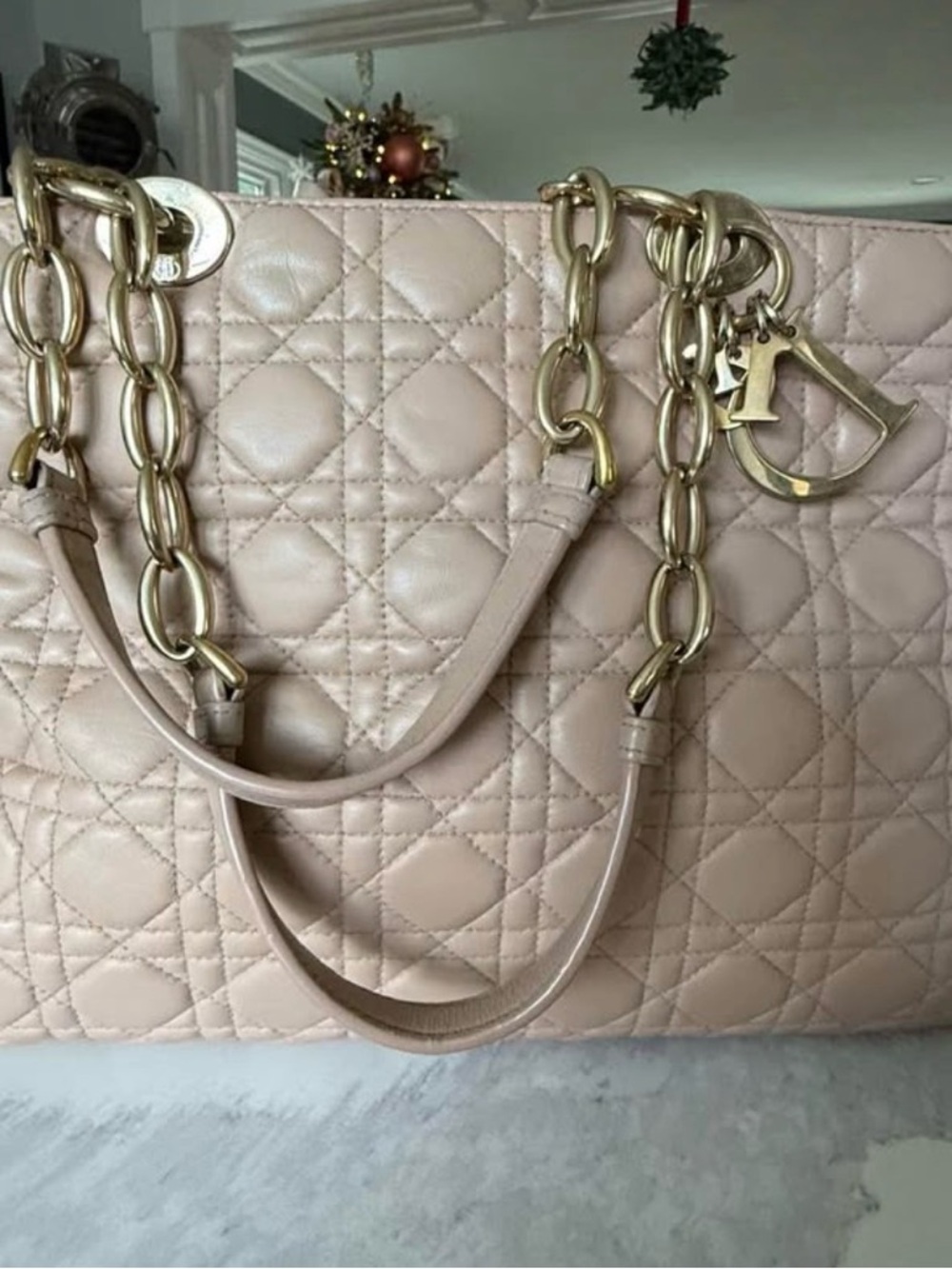 🤍 Christian Dior Cannage Quilted Leather Tote-Beige/Nude Gold Hardware Lady Dior